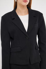 Solid Fitted Faux Pockets Blazer