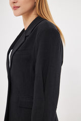 Solid Fitted Faux Pockets Blazer