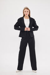 Solid Fitted Faux Pockets Blazer