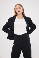 Solid Fitted Faux Pockets Blazer