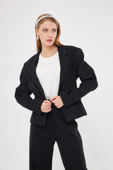 Solid Fitted Faux Pockets Blazer