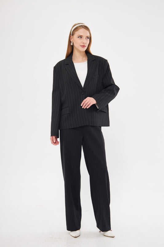 Stripped Two-Toned Blazer with Pockets