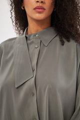 Solid Hidden Buttoned Shirt with Asymmetrical Collar