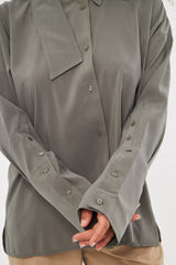 Solid Hidden Buttoned Shirt with Asymmetrical Collar