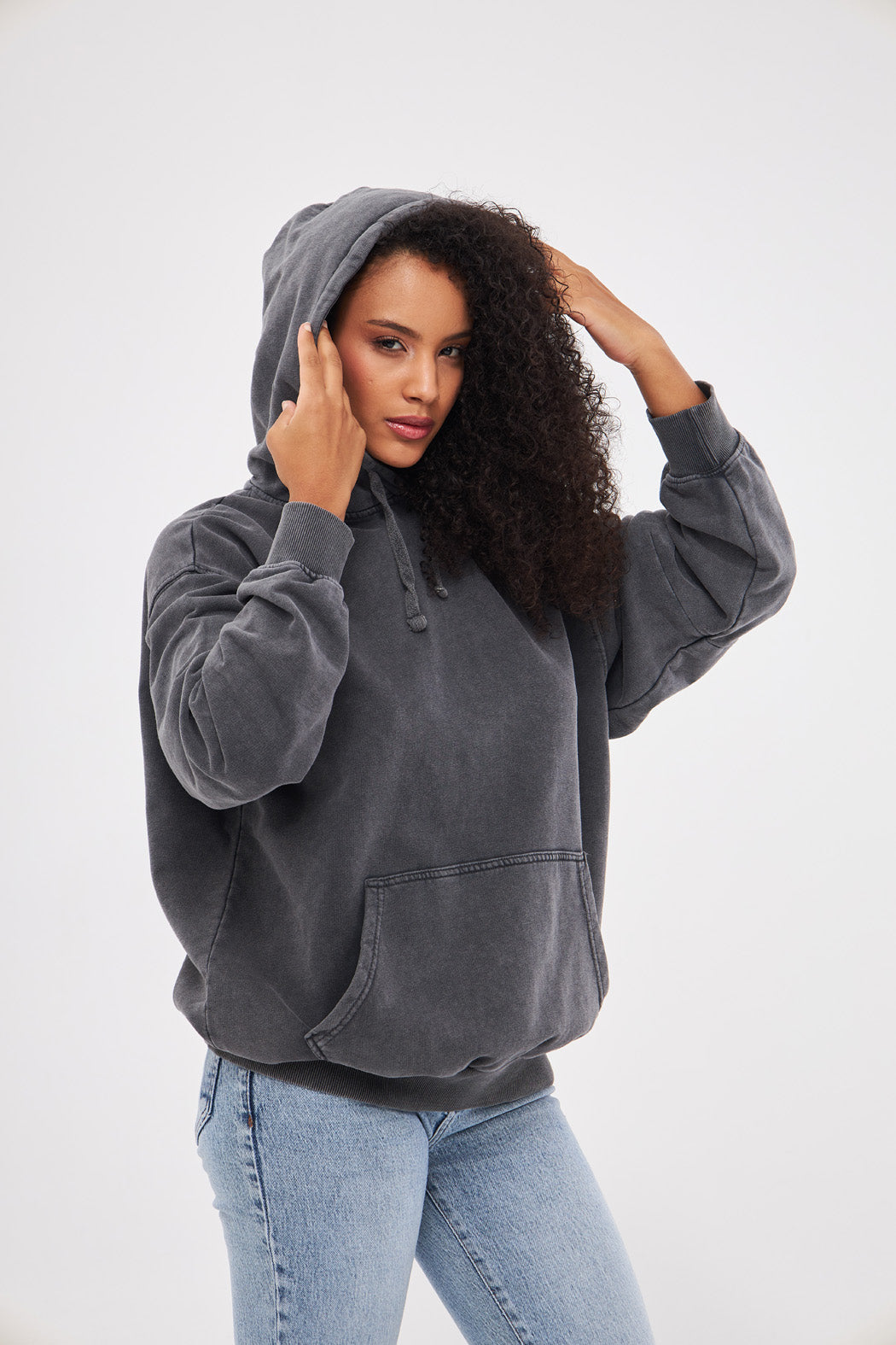 Relaxed Solid Hoodie with Front Pocket