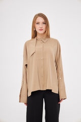 Solid Hidden Buttoned Shirt with Asymmetrical Collar