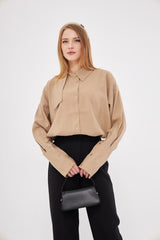 Solid Hidden Buttoned Shirt with Asymmetrical Collar