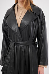 Solid Leather Midi Coat with Front Pockets