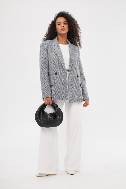 Textured Single-Breast Blazer with Faux Pockets