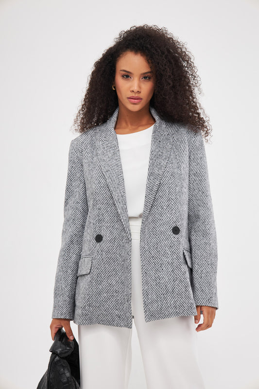 Textured Single-Breast Blazer with Faux Pockets