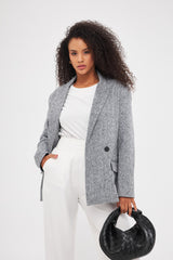 Textured Single-Breast Blazer with Faux Pockets