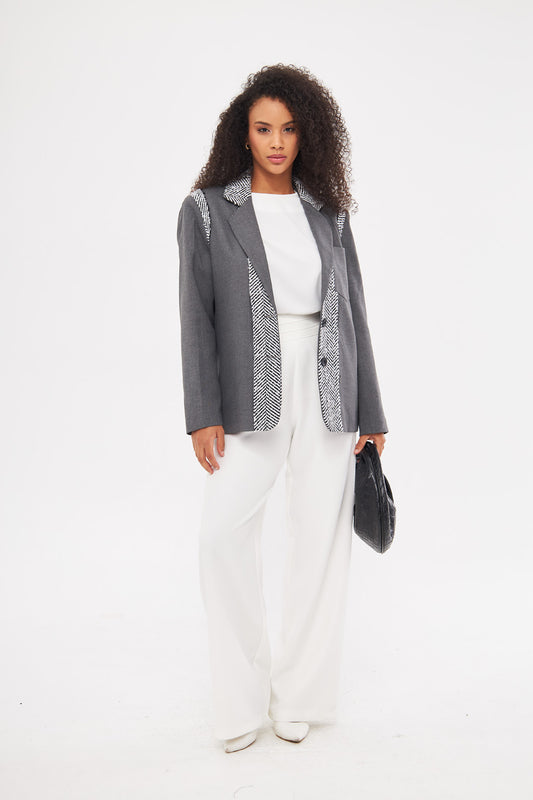 Embroidered Notched  Collar Blazer