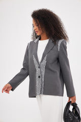 Embroidered Notched  Collar Blazer