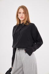 Solid Hidden Buttoned Shirt with Asymmetrical Collar