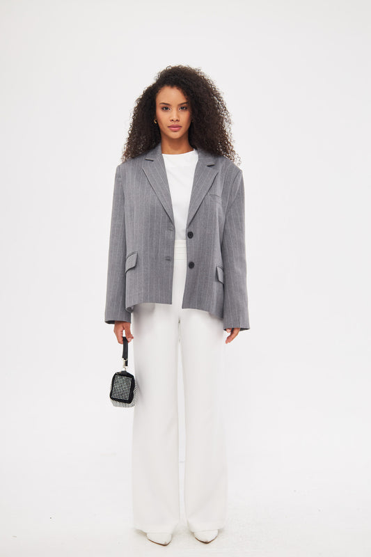 Stripped Two-Toned Blazer with Pockets