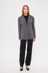 Solid Fitted Faux Pockets Blazer