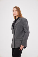 Solid Fitted Faux Pockets Blazer