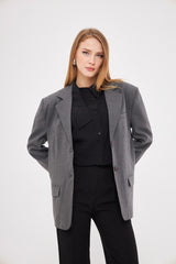 Solid Fitted Faux Pockets Blazer