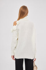 Off-White Cut-Out Sweater with Floral Appliqué