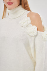 Off-White Cut-Out Sweater with Floral Appliqué