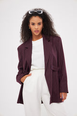 Stripped Two-Toned Blazer with Side Buttoned Patches