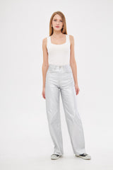 Solid Leather Baggy Loose Fit Trousers