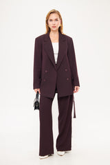 Double Breast Solid Blazer with Belt