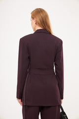 Double Breast Solid Blazer with Belt