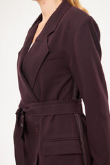 Double Breast Solid Blazer with Belt