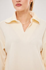 Textured Striped Collared Top