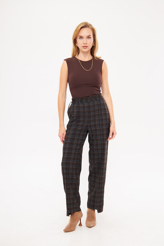 Plaid Straight-Leg Trousers