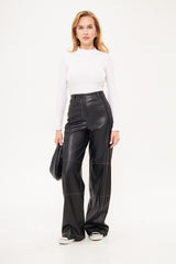 Solid Leather Baggy Loose Fit Trousers