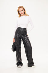 Solid Leather Baggy Loose Fit Trousers