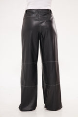 Solid Leather Baggy Loose Fit Trousers