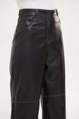 Solid Leather Baggy Loose Fit Trousers