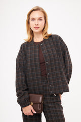 Plaid Button-up Bomber Jacket