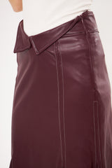 Ruffled Hem Leather Tight Midi Skirt