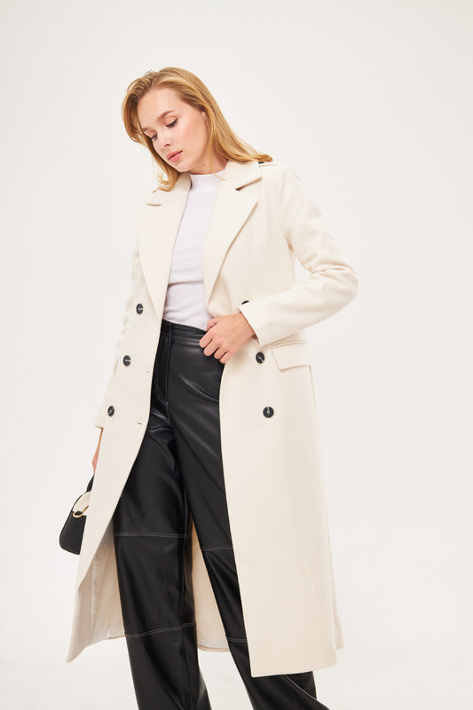 Elegant Notched Buttoned Solid Coat