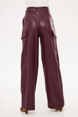 Solid Leather Loose Fit Trousers with Side Pockets