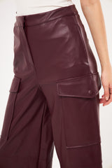 Solid Leather Loose Fit Trousers with Side Pockets