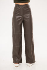 Solid Leather Baggy Loose Fit Trousers