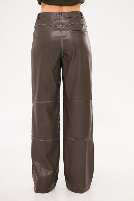 Solid Leather Baggy Loose Fit Trousers