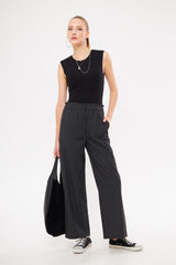 Elasticated Waist Straight Solid Trousers