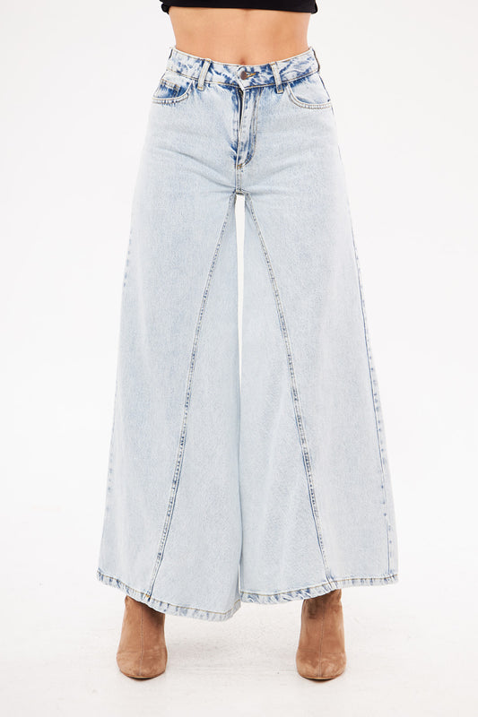 Wide-Leg Light-Wash Denim Trousers