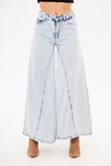 Wide-Leg Light-Wash Denim Trousers