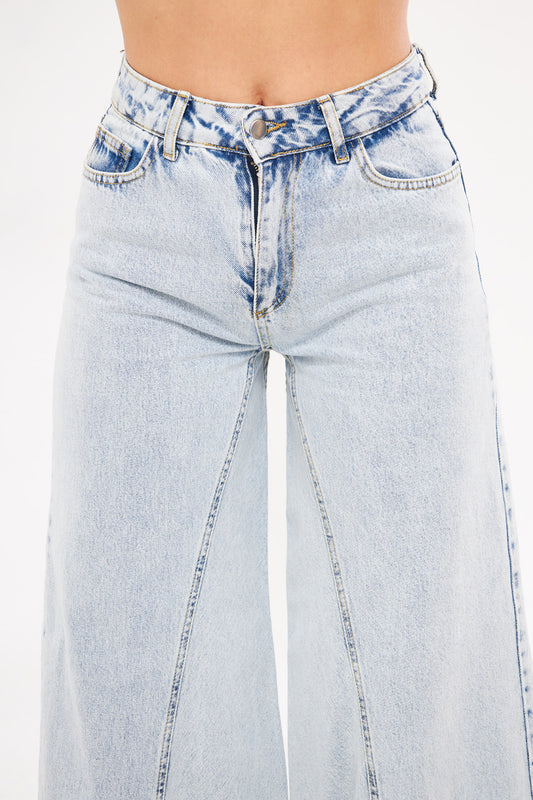 Wide-Leg Light-Wash Denim Trousers