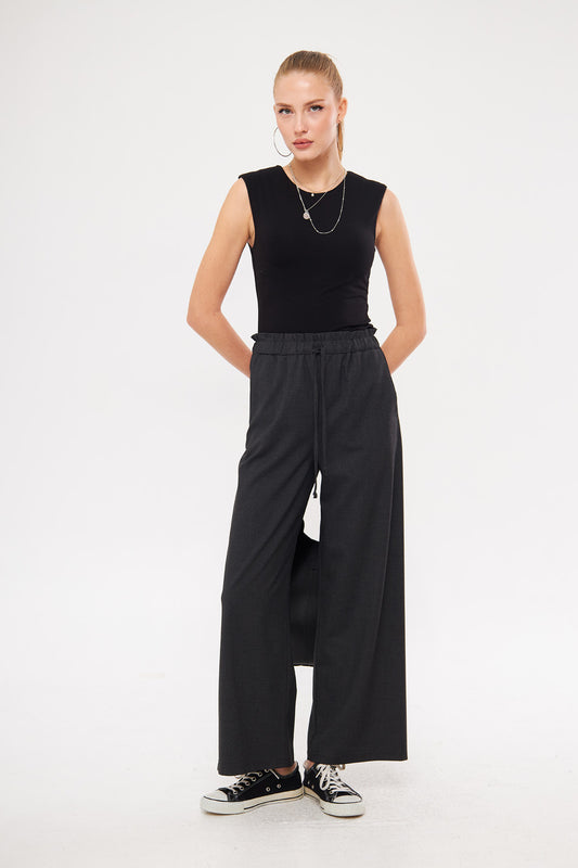 Elasticated Waist Straight Solid Trousers