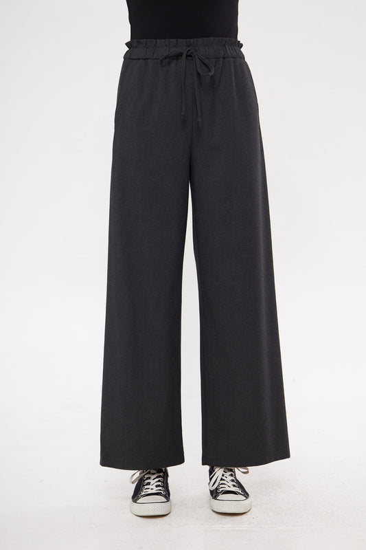 Elasticated Waist Straight Solid Trousers