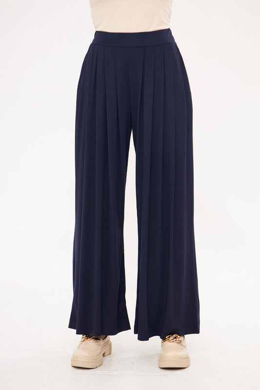 Wide Leg Relaxed Fit Pleated Trousers