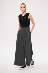 Wide Leg Relaxed Fit Pleated Trousers